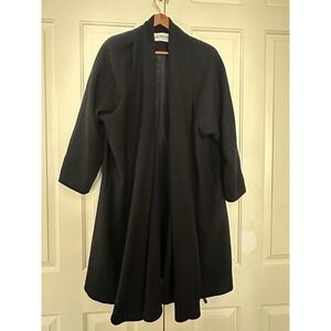 Vintage Check Point Coat Cape Women Black Open Front Shawl Collar Made USA 90s